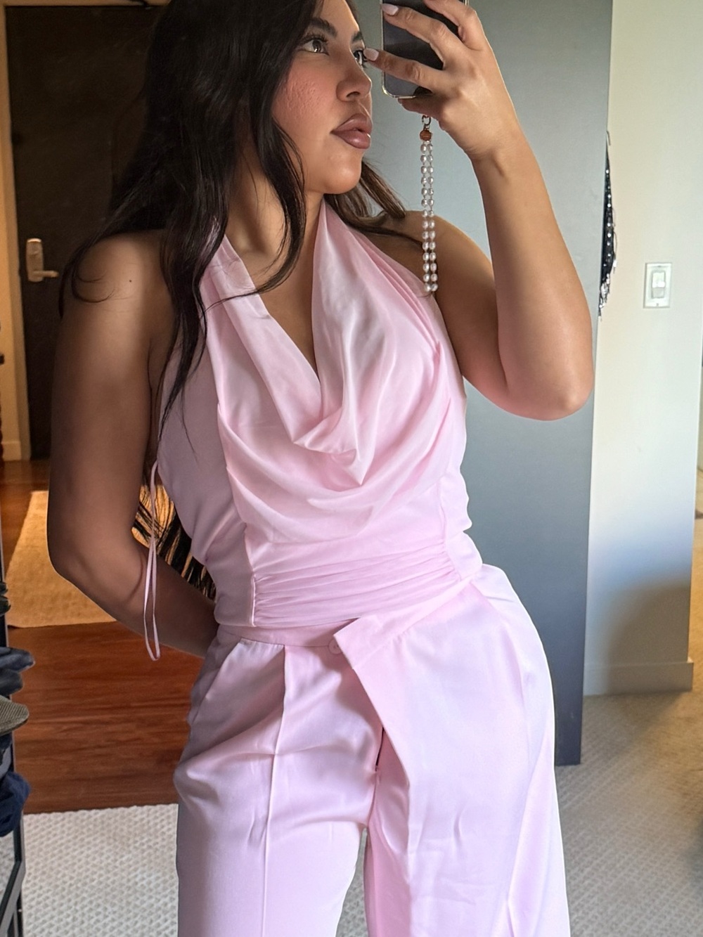 Sleeveless Cowl-Neck Pink shirt